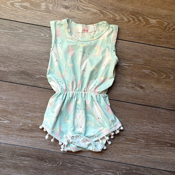 Mila & Rose Other - Mila & Rose Llama Romper With Pom‎ Pom Trim